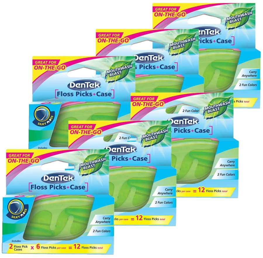 DenTek 3-in-1 on the Go Floss Picks & Cases, ideal for easy dental hygiene on the go as you travel, 12 count (Pack of 6)