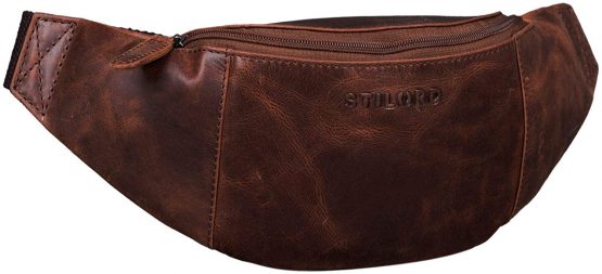 STILORD 'Shawn' Large Bum Bag Leather Pouch Bag Fanny Pack Vintage Belt Bag for Men and Women Festival Travel Genuine Leather, Colour:Zamora - Brown