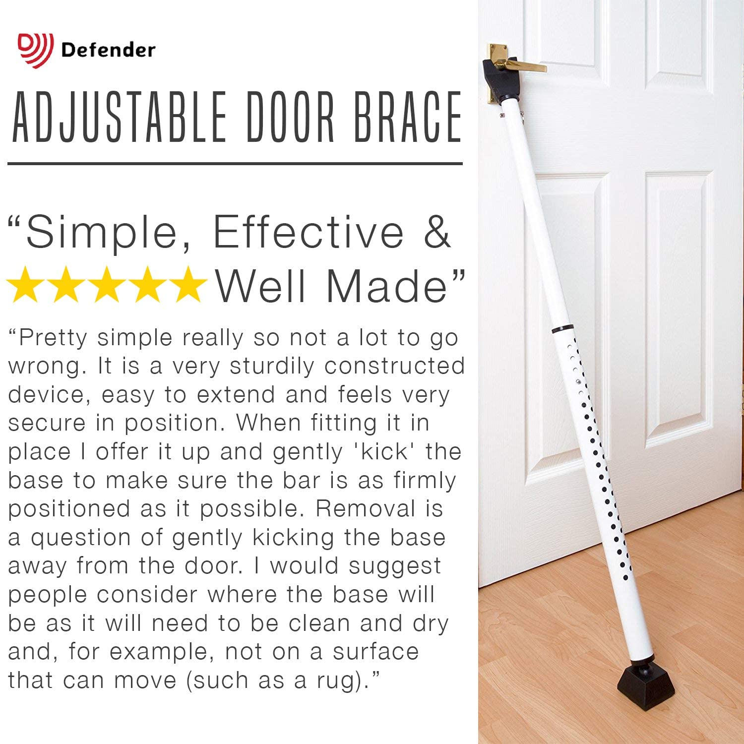 Defender Adjustable Door Security Bar, Heavy Duty Brace & Sliding Patio Door Locking Pole - Image 3
