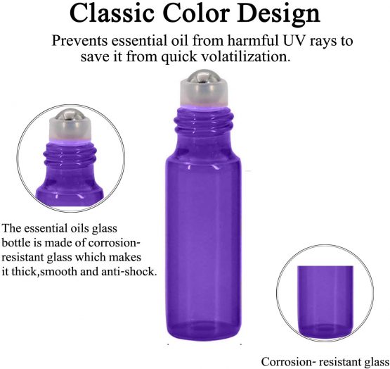 15Pcs, 5ml Essential Oil Roller Bottles - Yalbdopo Mini Refillable Glass Roll on Bottles with Stainless Steel Roller Balls & Black Lids, Perfect for Aromatherapy, Essential Oils, Fragrance (3 Colors) - Image 2