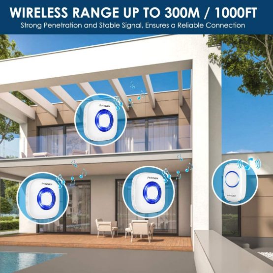 Wireless Doorbell,PHYSEN Wireless Door Bell Door Chime with 1 Push Button & 3 Plug in Receivers,1000 Feet Wireless Range,58 Chimes,5 Adjustable Volume Levels,Mute Mode,Fit for Home/Office/Store,White - Image 2