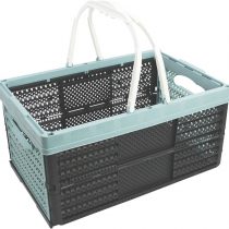 com-four® Plastic shopping basket with handles 16l - Transport box with handles - Stable folding storage box - 20 x 40 x 27 cm (01 piece - pastel turquoise)