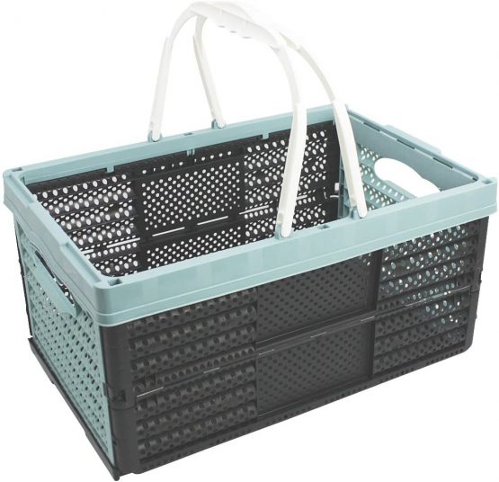 com-four® Plastic shopping basket with handles 16l - Transport box with handles - Stable folding storage box - 20 x 40 x 27 cm (01 piece - pastel turquoise)
