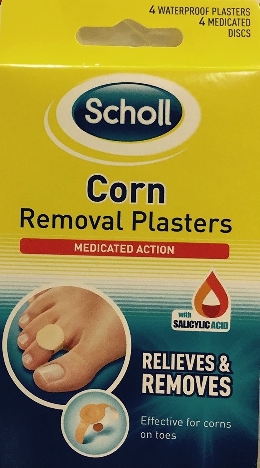 Scholl Corn Removal Plasters 4 Plasters, Package may vary, White, 4 Count (Pack of 1)
