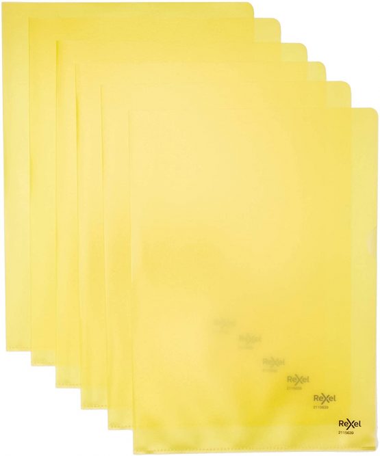 Rexel Quality A4 Document Folder, Yellow Embossed, 115mic, Cut Flush, Copy Safe, Pack of 100, 2115639