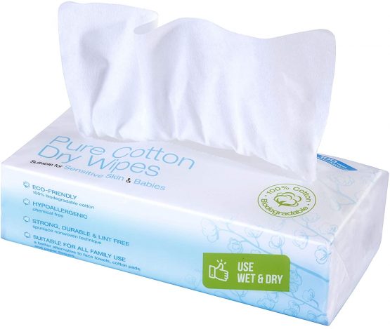 Ivyone Pure Cotton Dry Wipes, 100 Wipes, Biodegradable, Chemical-Free and Plastic-Free Wipes, Perfect for Newborn Sensitive Skin