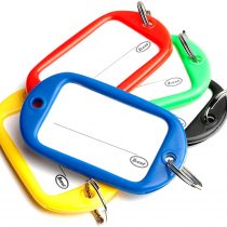 Merriway BH04017 Key Ring Luggage Tag Large 95mm x 53mm (3.3/4" x 2.1/8") with Card Insert - Assorted Colours -Pack of 5