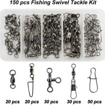 OROOTL Fishing Snap Swivels Box Kit - 150pcs 5 Types Sea Fishing Swivels with Safety Nice Snap,Barrel Swivel Snap,Cross-Line Triple Barrel Swivel Ball Bearing Swivel Fishing Terminal Tackle Kit