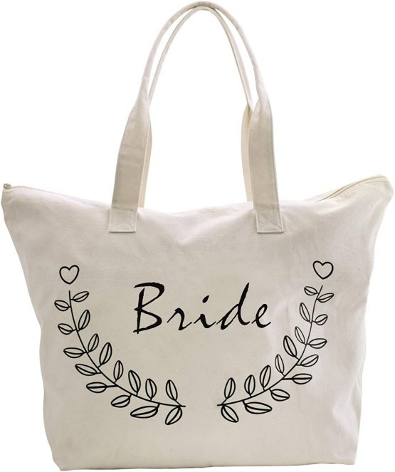 Duosheng & Elegant Canvas Bride Tote Bag Wedding Gift Bags Zip Interior ...