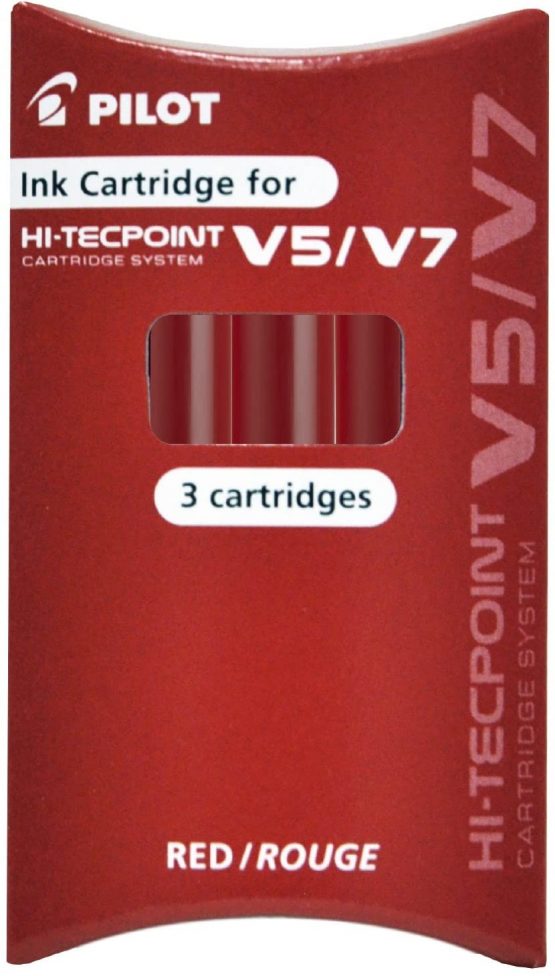 Pilot V5 Cartridge System Liquid Ink Rollerball 0.5 mm tip Single Pen with 3 Free Refills - Red - Image 3