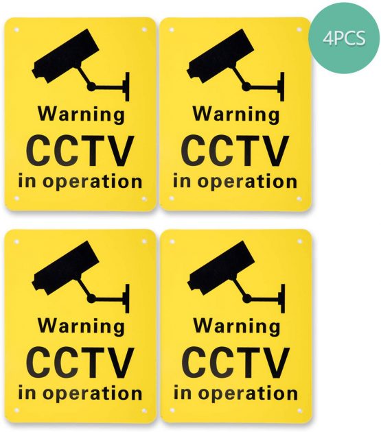 4 Pack Pre-Drilled CCTV Warning Signs CCTV in Operation Signs, Plastic Signs for Outdoor Use, 150 x 190 mm