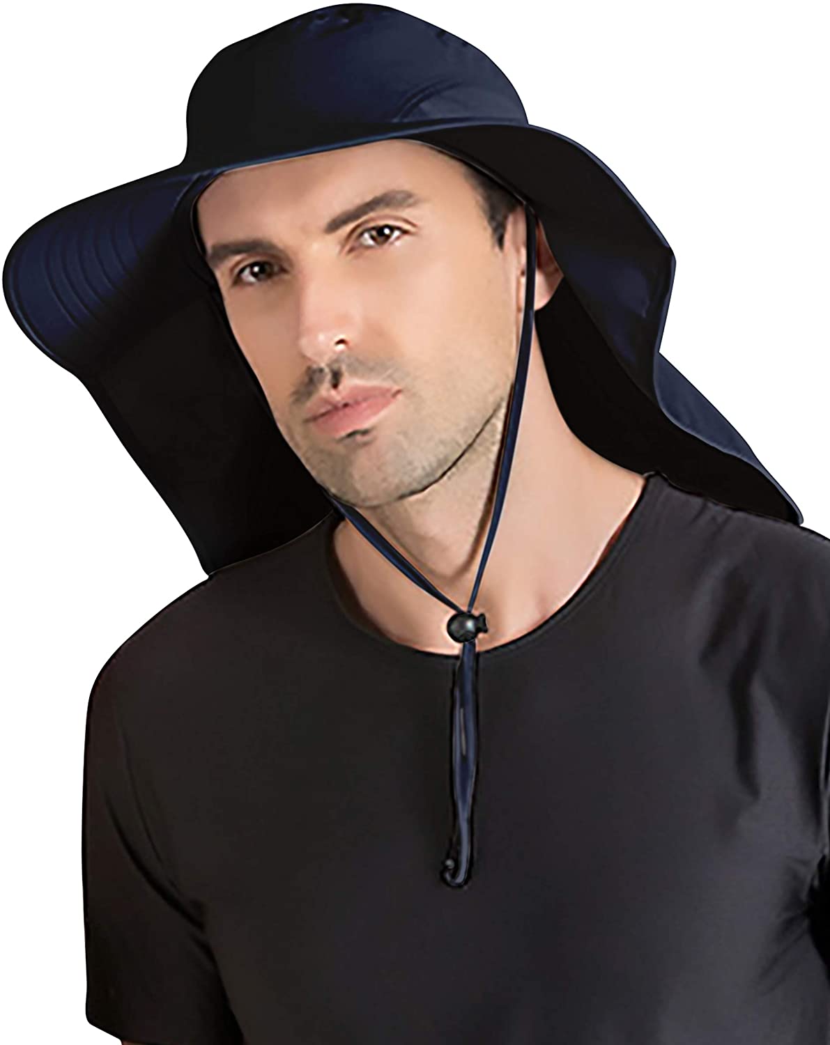 Unisex UV Protection Sun Hat Safari Hat with 33cm Long Neck Protection 12cm Large Brim Hat for Outdoor Fishing Camping Gardening