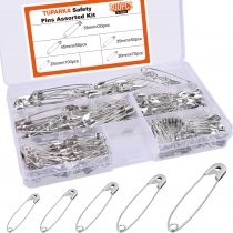 TUPARKA 300 Pcs Assorted Safety Pins Nickel Plated Pins for Clothing Crafts Arts,5 Sizes (25,30,35,45,55mm)
