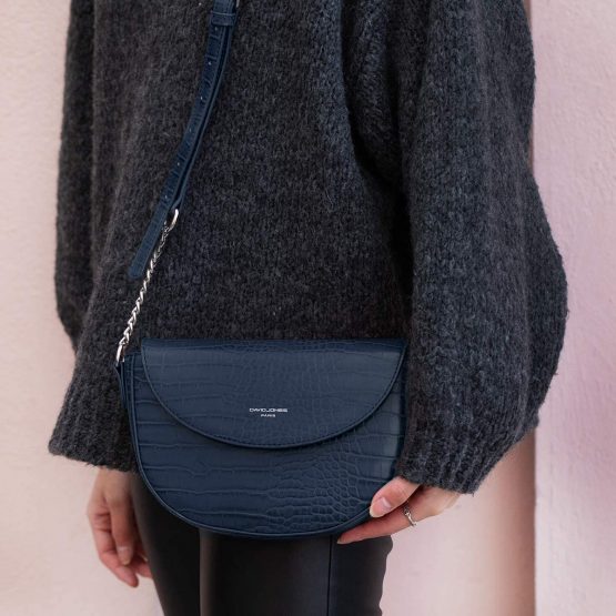 David Jones - Women's Small Crocodile Crossbody Bag - Ladies Chain Shoulder Bag PU Leather - Half Moon Round Messenger Clutch Saddle Bag - Fashion Elegant Trendy City Evening Shopping - Image 2