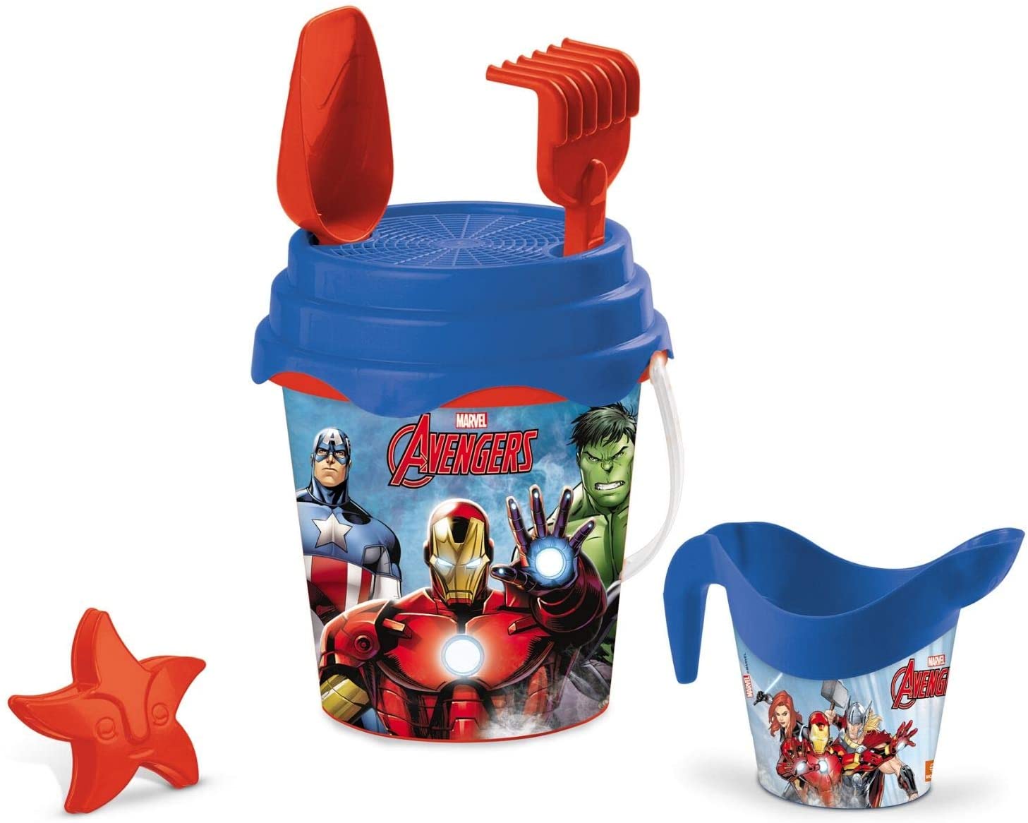 Mondo Avengers Bucket Set, Avengers Design, Sea Set including Bucket, Shovel, Rake, Sieve, Cutter, Watering Can, 17 cm