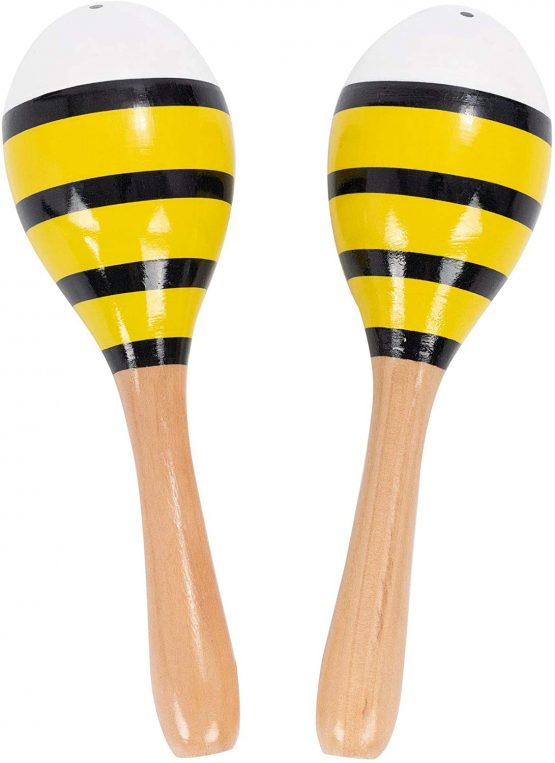 Percussion Plus PP3111 Wooden Maracas, Yellow Stripes