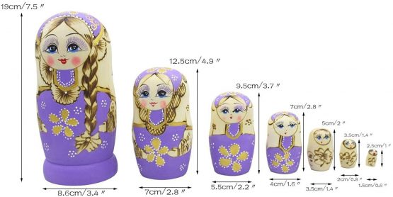 Set 7 Pcs Long Braids Girl Purple Matryoshka Dolls Babushka Doll Traditional Russian Nesting Dolls Wooden Stacking Toy Kids Gift - Image 3