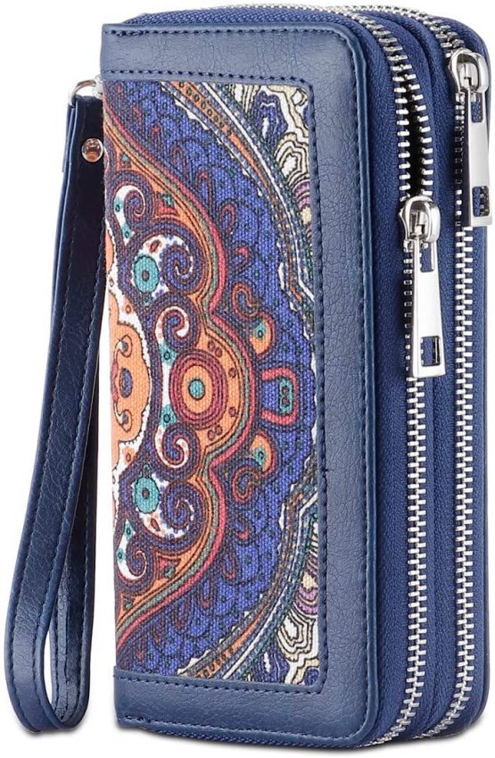 HAWEE Long Clutch Wallet for Women Dual Zipper Cellphone Holder Ladies Wristlet Purse with Multiple Card Slots for Coin Cash Bill