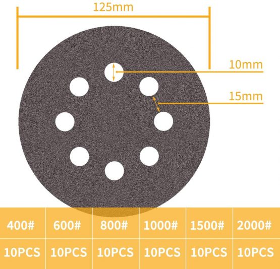 60PCS Sanding Discs 125mm Sandpaper Silicon Carbide Sanding Pads, 60 100 150 180 240 320 Grits, Wear-Resistant Sander Discs Set - Image 3