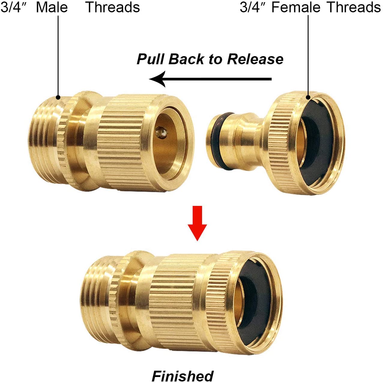 Garden Hose Quick Connect 1 Set 2pcs 34 Inch Solid Brass No Leak Garden Hose Connector 9981