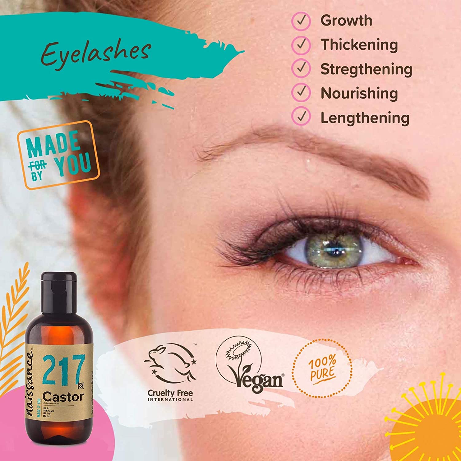 Naissance Castor Oil Cold Pressed (No. 217) - 100ml - for Skin Hair Growth, Mask, Wrap Kit, Eyelashes, Eyebrows, Beard - Image 2