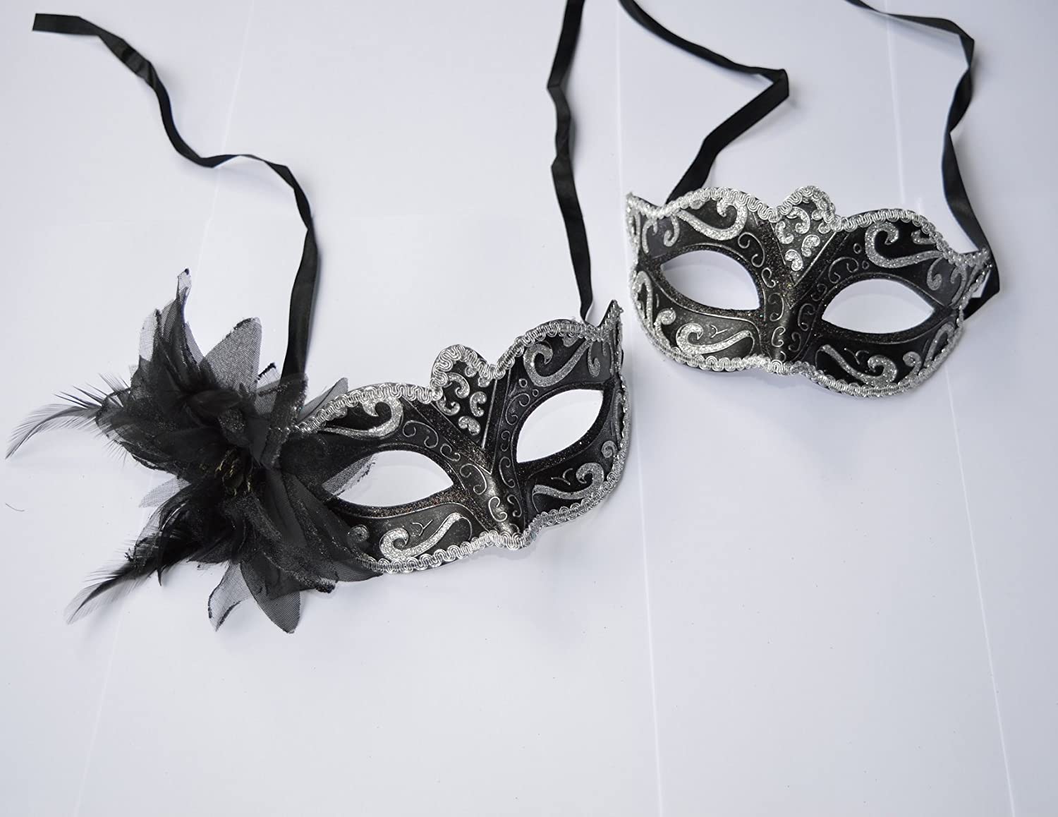 FHS Silver His & Hers Venetian Masquerade Masks for Couples, 19x9cm - Image 3