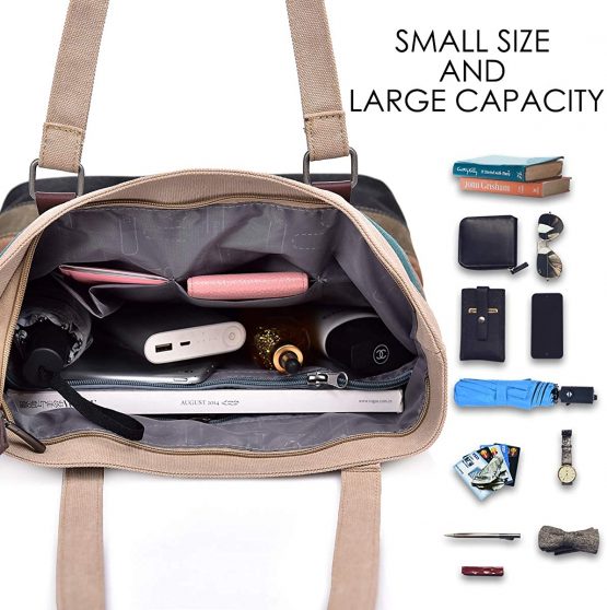 CHEREEKI Tote Bag, Striped Canvas Womens Handbag for School Work Shopping and Travel - Image 4