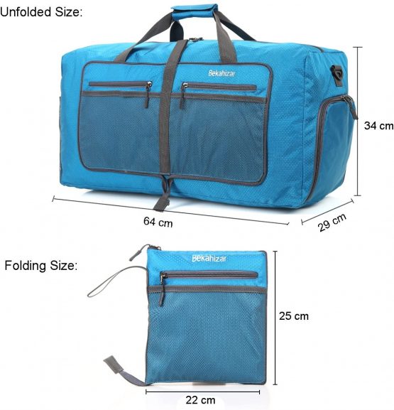 Bekahizar 60L Foldable Duffle Bag Large Lightweight Packable Travel Weekend Duffel with Shoe Compartment and Shoulder Strap for Luggage, Gym, Sport, Camping, Storage, Shopping (Dark Green) - Image 4