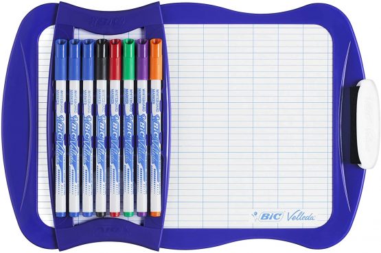 BIC Velleda Cliiip Whiteboard Set 21 x 31 cm Wiper 8 Erasable Markers Assorted Colours - Image 2