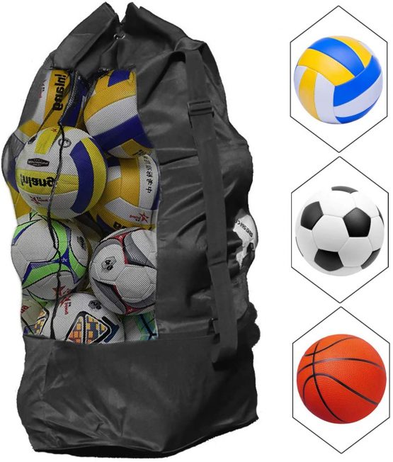 NATUCE Extra Large Waterproof Mesh Ball Bag Heavy Duty Football Shoulder Bag Drastring Bag for Basketball Volleyball Soccer Rugby Net Ball Carrying Storage Sack Holds 15 Balls
