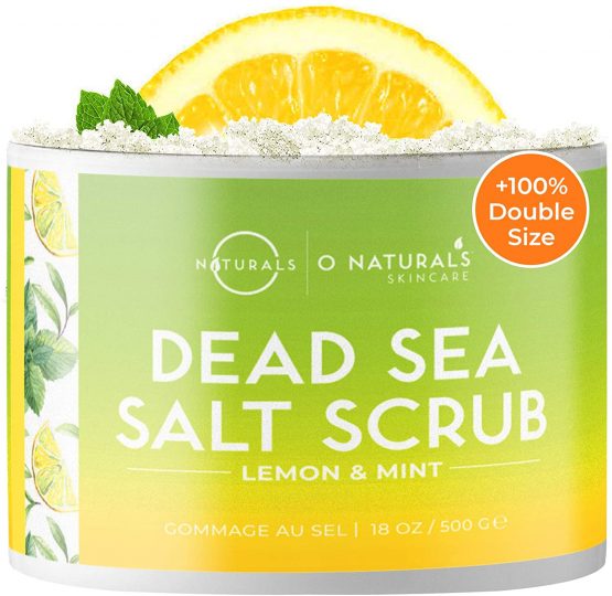 Dead Sea Salt Natural Organic Exfoliating Lemon & Mint Essential Oil Face Body & Foot Scrub. Cleansing, Hydrating, Firming, Dead Skin Ingrown Hairs, Anti Cellulite, Acne, Calluses Men & Women 500gr