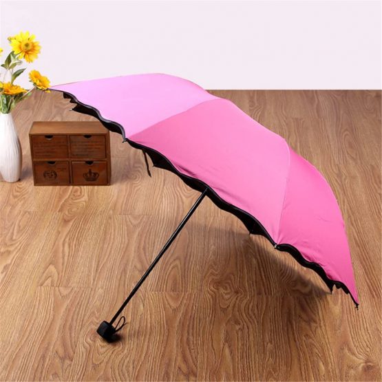 Parasol Umbrella for Women UV Umbrella Ladies Sun Shade Folding Magic Flowers Change Color 8 Bones Lightweight for Sun Protection (Rose red) - Image 3