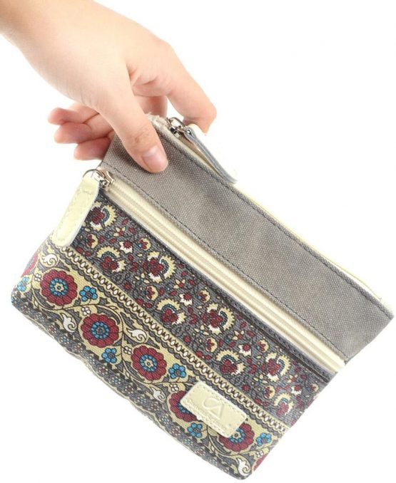 POPUCT Women's Retro Canvas Zipper Coin Purse Phone Pouch Cosmetic Bag (Grey) - Image 2