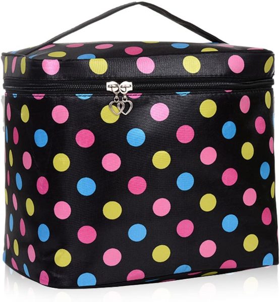 HQdeal Large Capacity Travel Makeup Organiser Cosmetic Storage Toiletry Bag Waterproof for Women- Black