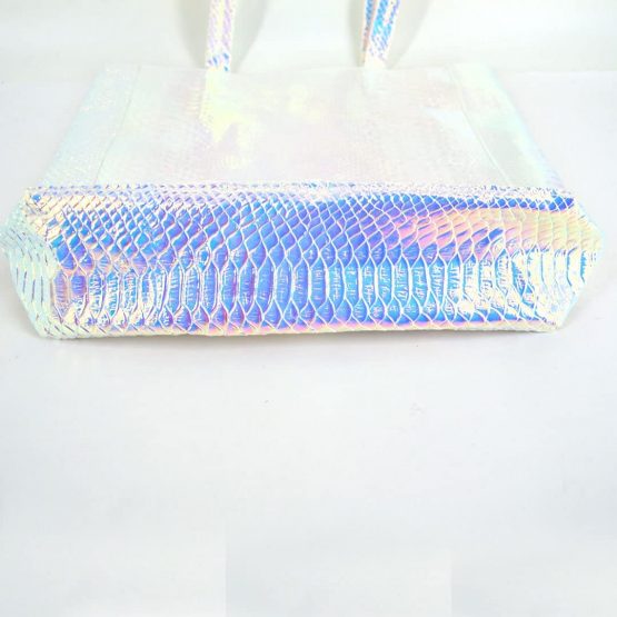 AiSi Womens Holographic Tote Bag PU Shoulder Shopping Handbag，Silver - Image 3