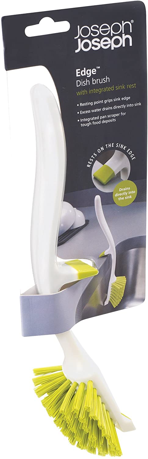 Joseph Joseph Edge Dish Washing up, Scrubbing Brush - White/Green - Image 2