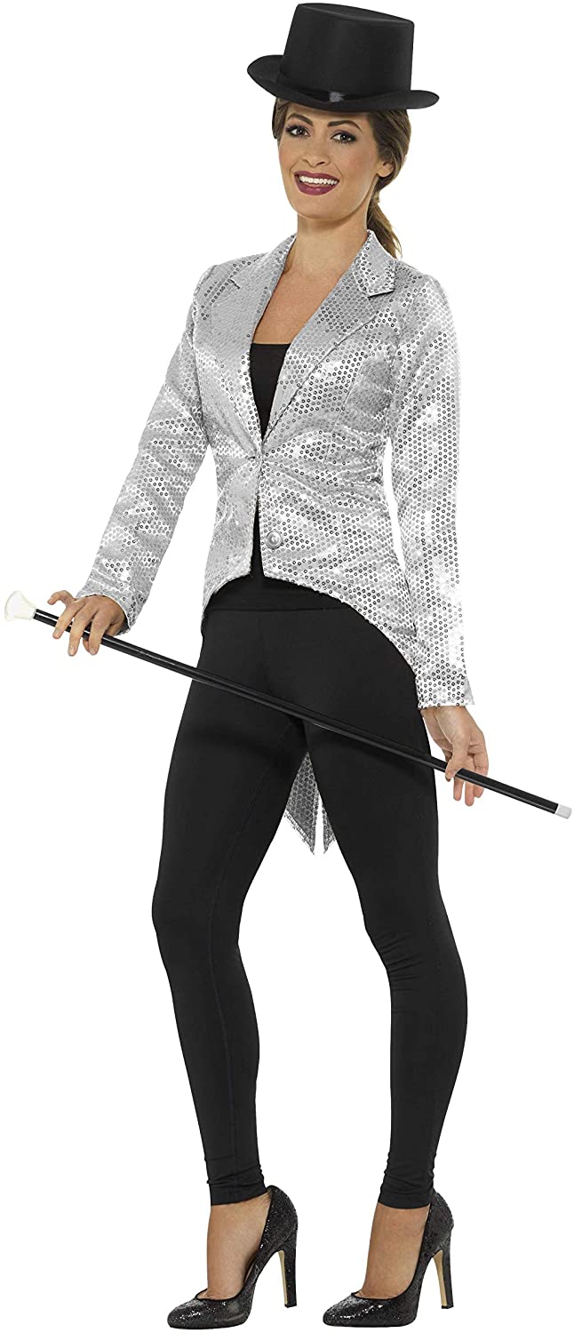 Smiffys 21153S Sequin Tailcoat Ladies Jacket, Silver, S - UK Size 08-10