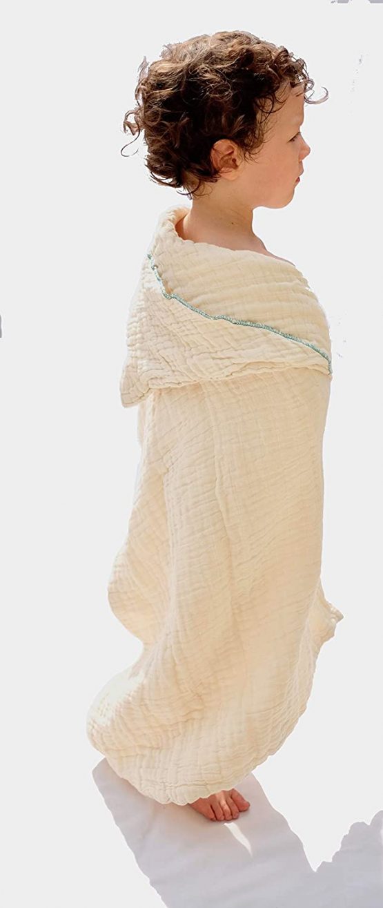 Large Organic Hooded Towel, Natural Undyed Cotton. Eco Baby Gift. 0-5yrs. Red.