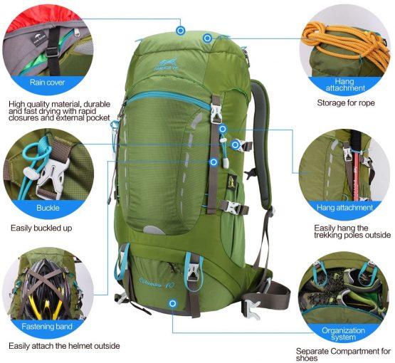 Eshow Hiking Rucksack Trekking Backpack 40 L for Men and Women with Rain Cover and Inner Frame - Image 2
