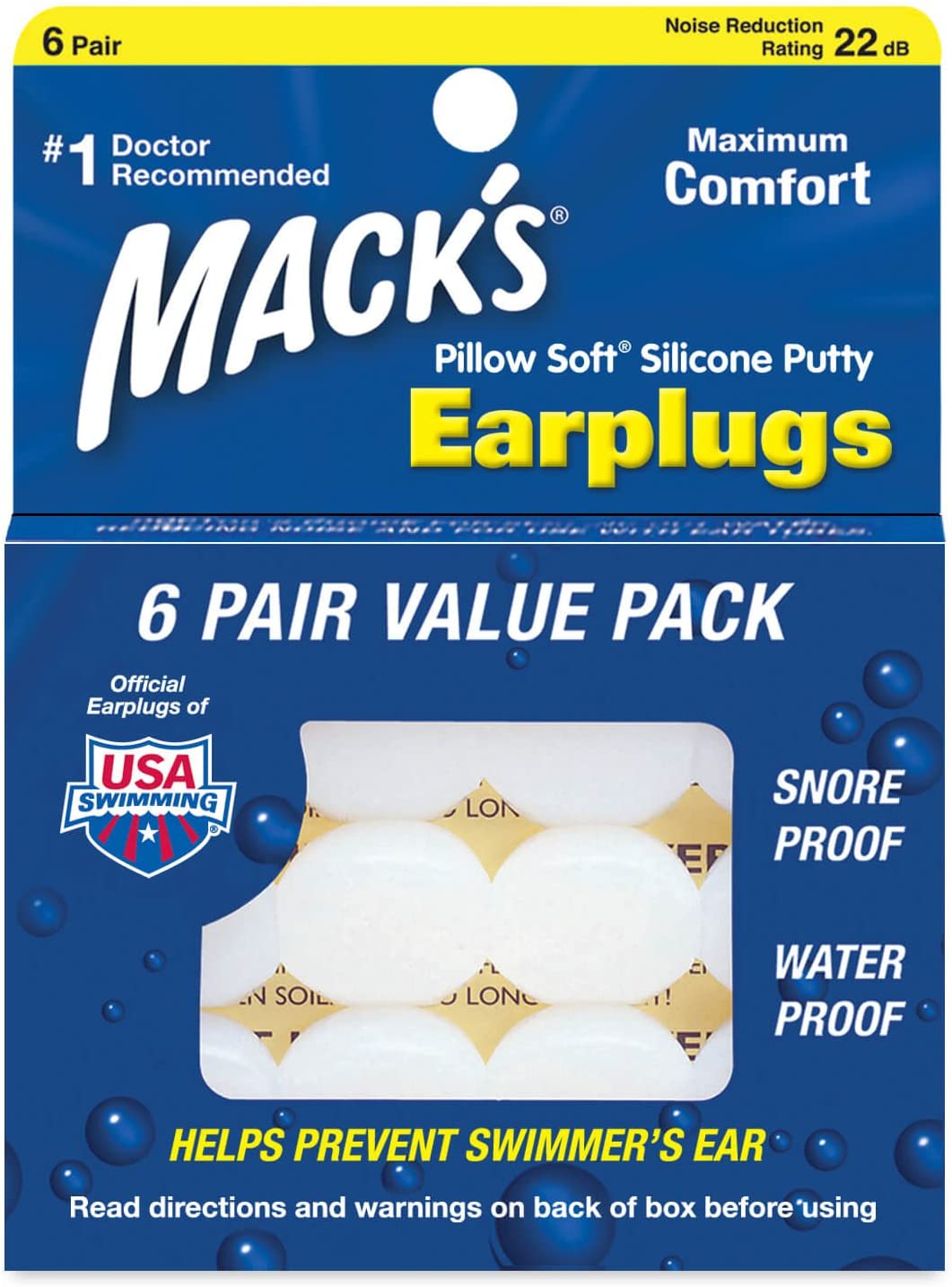 Macks Pillow Soft Moldable Silicone Putty Earplugs 6 works x 3 (18 works) White, 6 Count (Pack of 3)