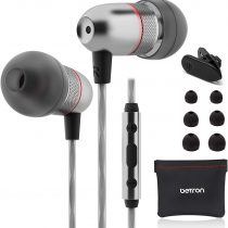 Betron ELR50 Earphones with Microphone, Noise Isolating Wired Headphones Earphones with Mic and Volume Control, Carry Case, Enhanced Bass, 3.5 mm Jack, Black