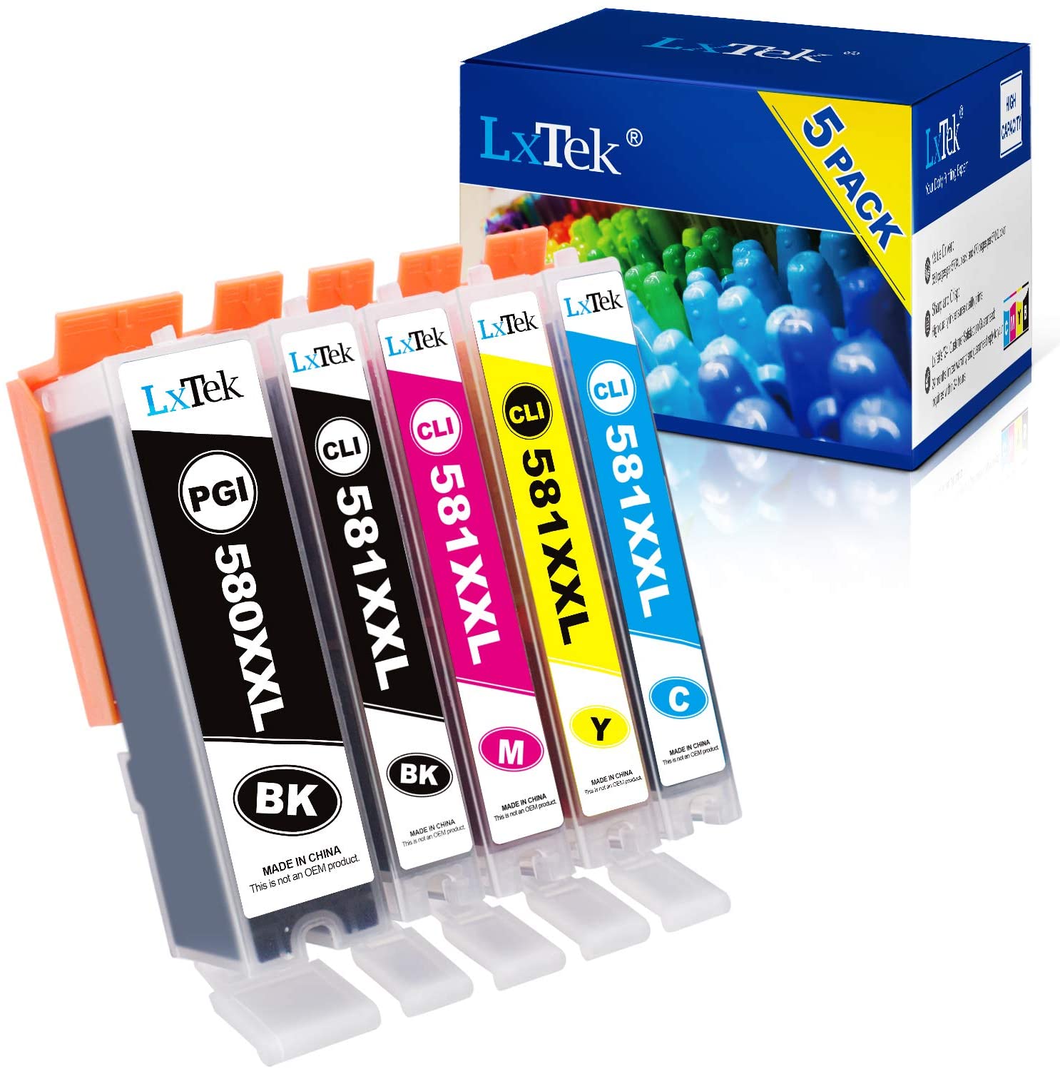 580XXL 581XXL Ink Cartridge Replacement for Canon PGI-580 CLI-581 Ink Compatible for Pixma TS6250 TS6350 TS8250 TS6351 TS6251 TS705 TS8550 TS5150 TS6250 TS8500 TS8252 TS9150 TS9155