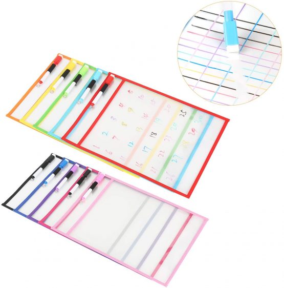 Uhat Reusable Dry Erase Pockets Assorted Colors Sheet Protectors