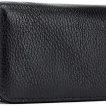 Meowoo Credit Card Holder RFID Blocking Genuine Leather Mini Credit Card Wallet Purse with Zipper for Women Men (Black)