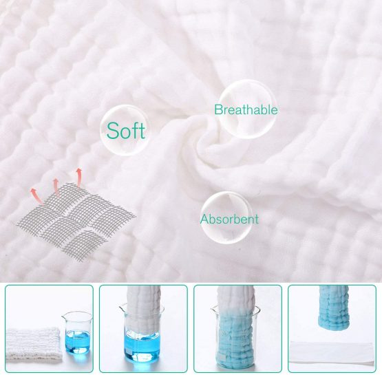 Muslin Squares 10 Pack Muslin Cloths 4 Layer Super Soft & Absorbent Baby Washcloths 100% Cotton 35x50cm by YOOFOSS - White - Image 3