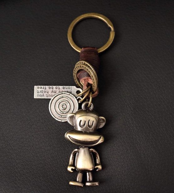AuPra Leather Funny Monkey KeyChains Friend Gift Ideas Women Men Good Luck KeyRings Small Surprise Present - Image 2