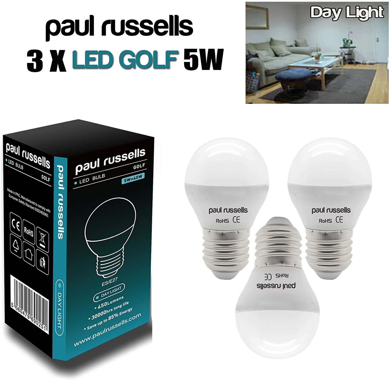 paul russells LED Light Edison Screw E27, 40w Equivalent, 4.9W 470 Lumens LED Bulbs, 6500K Bright Daylight - Image 2