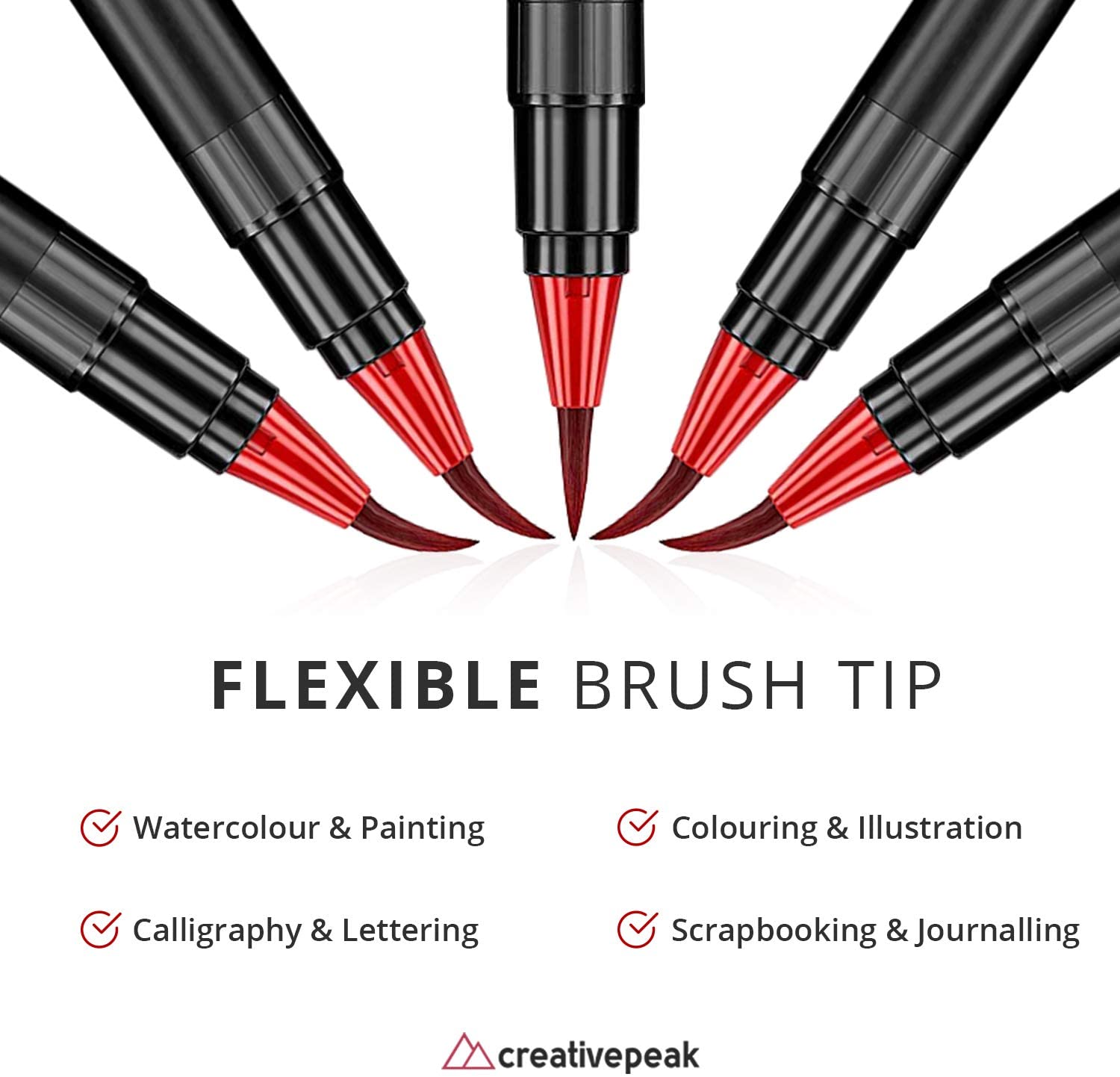 Watercolour Brush Pens, 24 Vibrant Soft Tip Colouring Markers w/ 2 Blending Brushes - Image 3