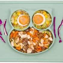 Baby Silicone Placemat, Non-Slip Feeding Plate for Toddlers Babies Kids with Strong Suction Fits Most Highchair Trays BPA-Free FDA Approved, Dishwasher and Microwave Safe (Matcha Owl)