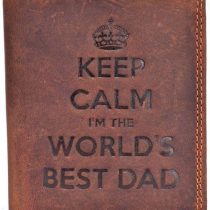 Embossed Wallets Men (Keep Calm I'm The Worlds Best Dad) RFID Blocking Genuine Distressed Hunter Leather Purse Wallet Gift for Him 705 Brown
